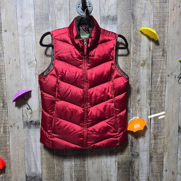 Eddie Bauer Vest Puffy Down Merlot Red Zipper Pockets Small - Picture 1 of 4